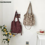 Corduroy Korea Autumn Winter Floral Crossbody Bag for Women Female