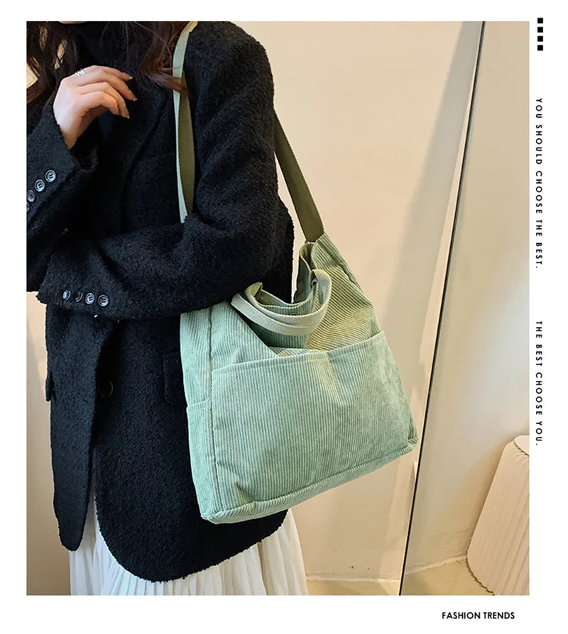 Corduroy Tote Bag Shoulder Handbag Casual Crossbody Bag for Women