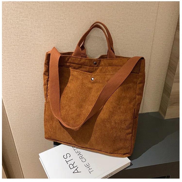 Corduroy Tote Bag Shoulder Handbag Casual Crossbody Bag for Women