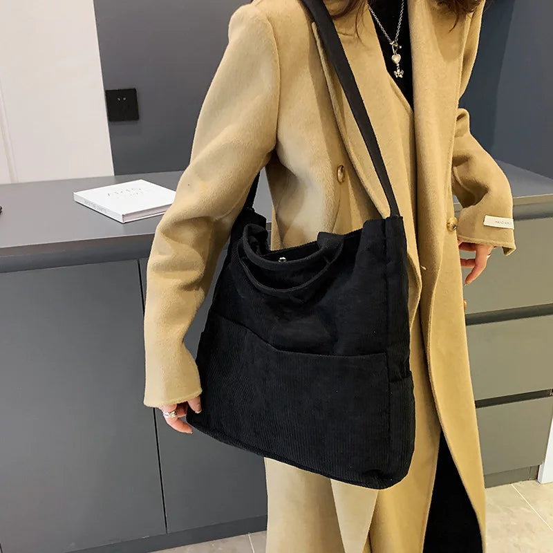 Corduroy Tote Bag Shoulder Handbag Casual Crossbody Bag for Women