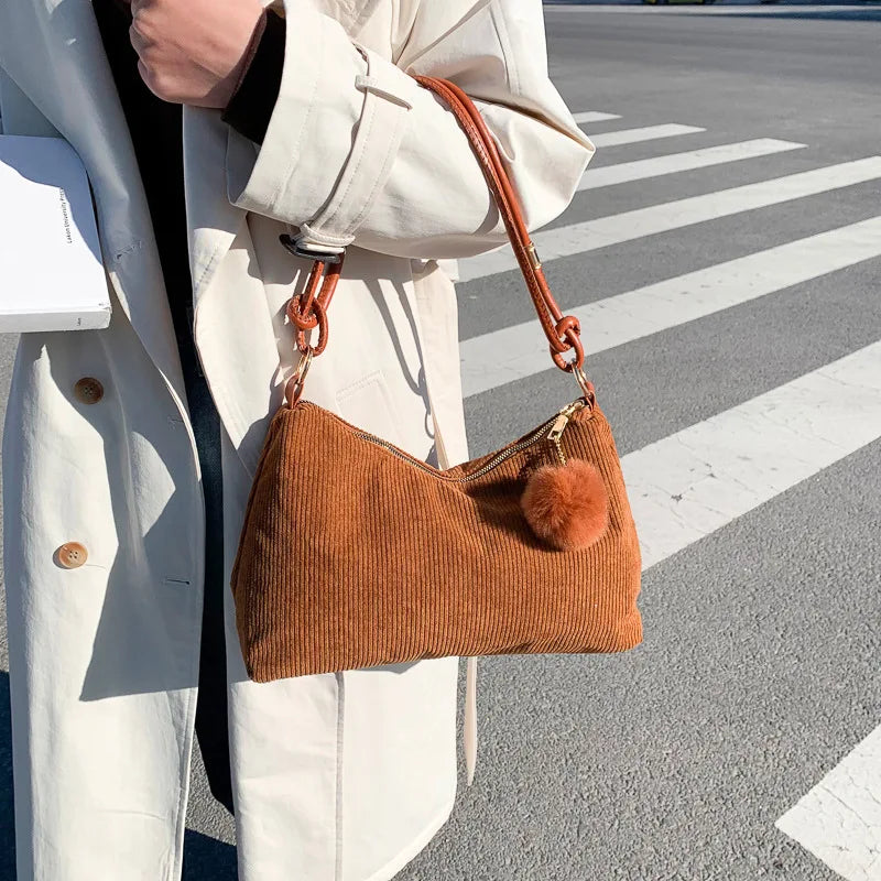 Corduroy Shoulder Bag Women Underarm Bag Large Capacity Tote Shopping Bag