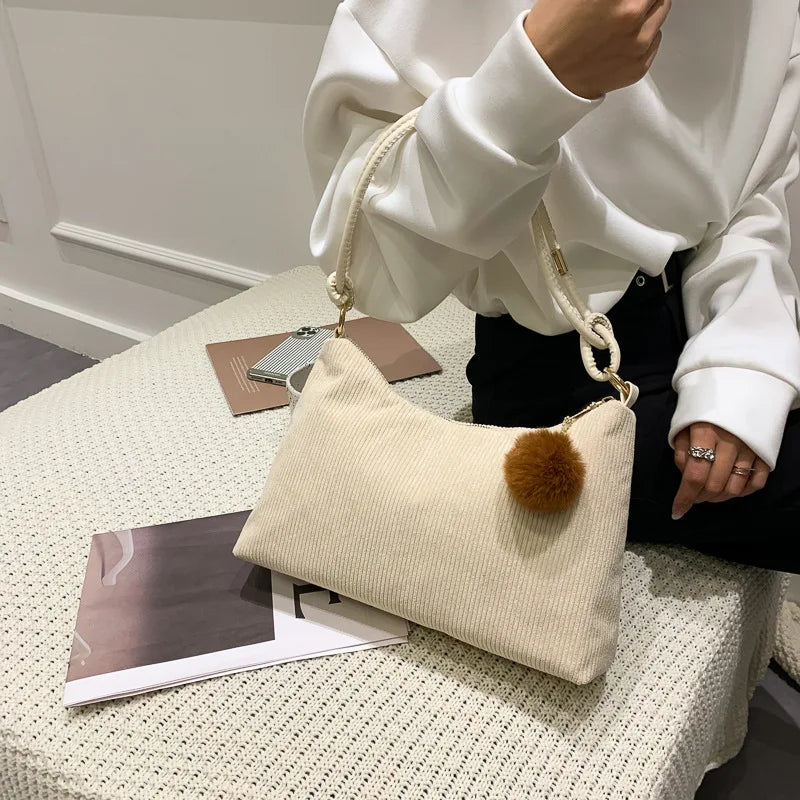 Corduroy Shoulder Bag Women Underarm Bag Large Capacity Tote Shopping Bag
