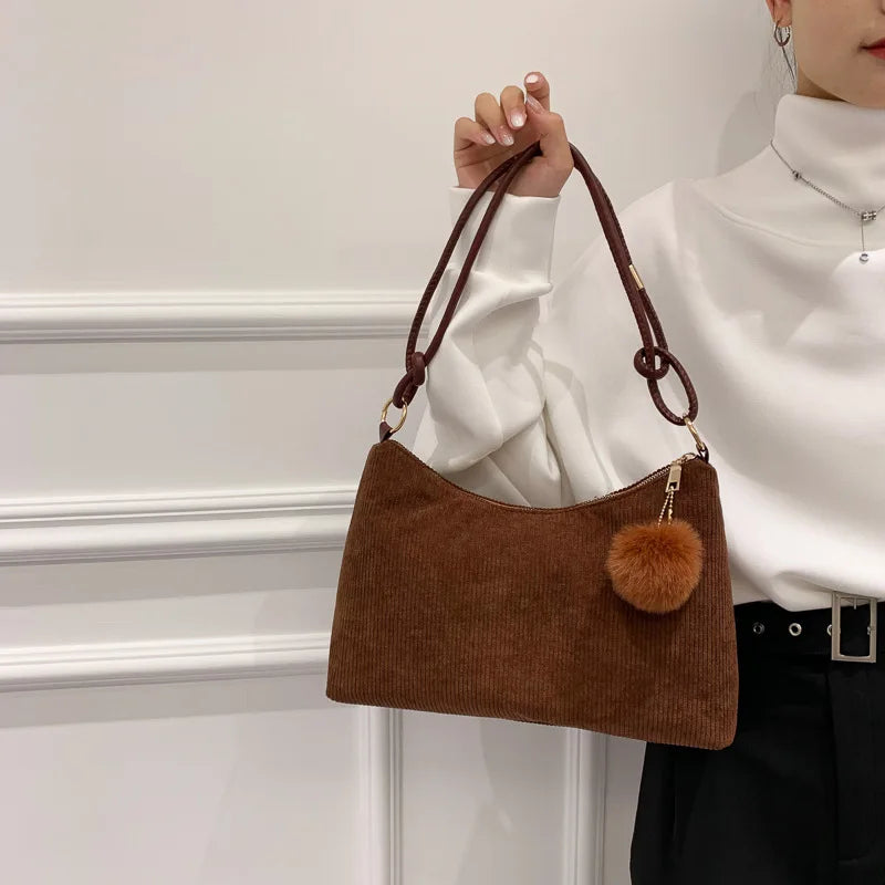 Corduroy Shoulder Bag Women Underarm Bag Large Capacity Tote Shopping Bag