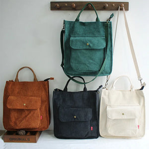 Corduroy Shoulder Bag Women Vintage Shopping Bags Zipper Girls Student Bookbag C