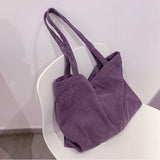 Corduroy Totes Bags for Women Zipper Eco Large Capacity Winter Shoulder Bags