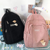 Corduroy Women Backpack Teenager Girls Schoolbag Harajuku Style