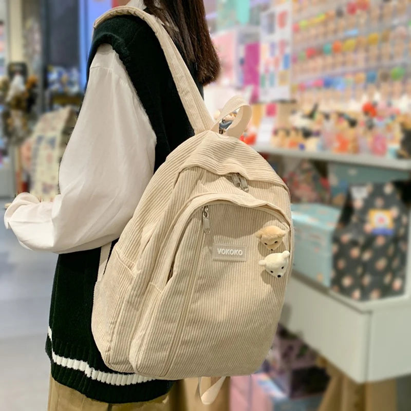 Corduroy Women Backpack Teenager Girls Schoolbag Harajuku Style