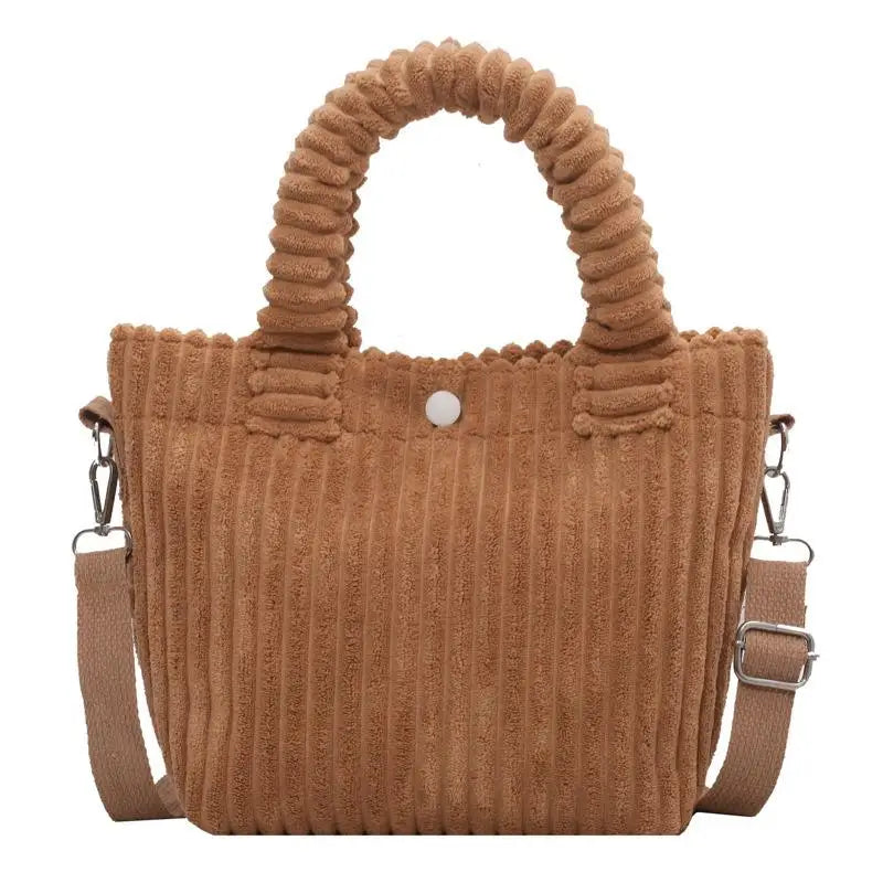 Corduroy Women's Shoulder Bag Soft Tote Casual Crossbody Handbag