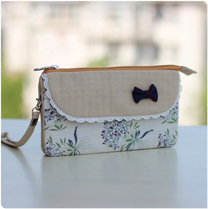 Floral Printing Organizer Wallet Women Flower Bow Small Money Clutch Bag