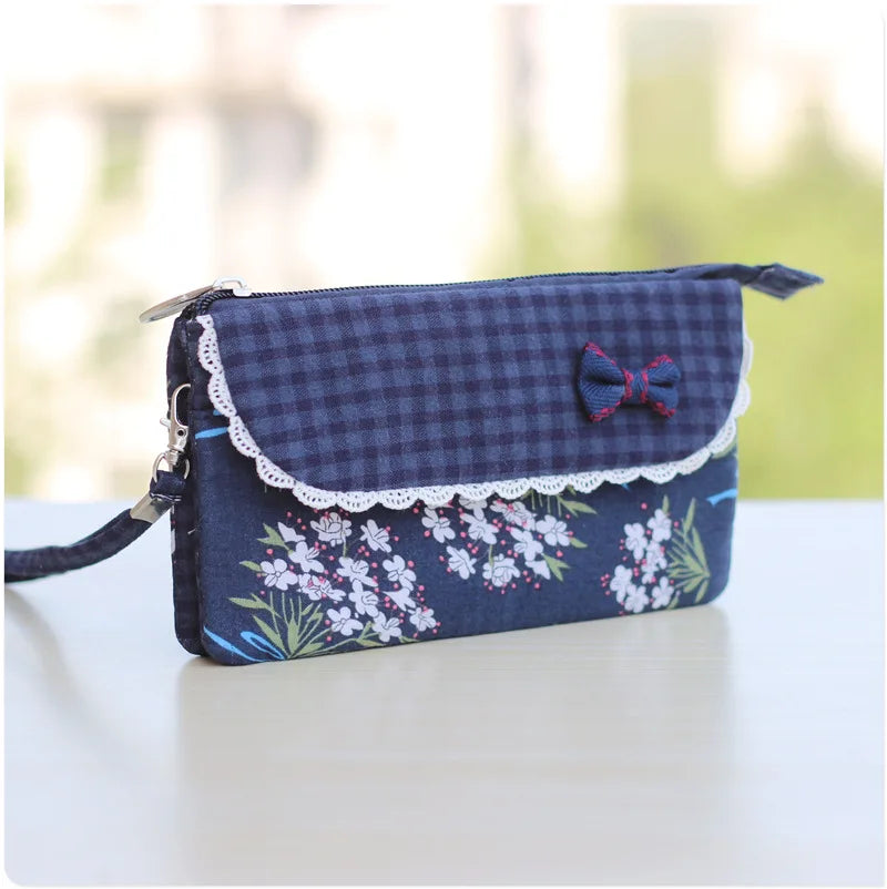 Floral Printing Organizer Wallet Women Flower Bow Small Money Clutch Bag