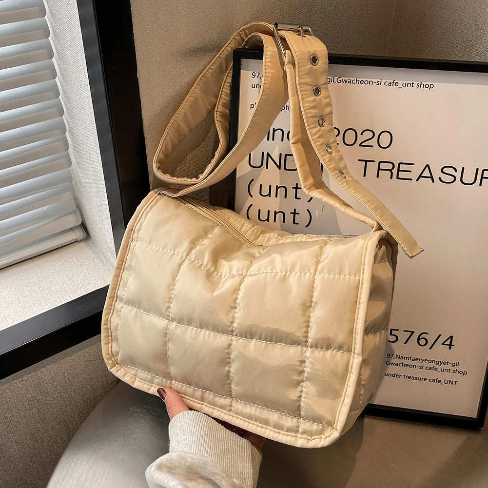 Quilted Shoulder Handbag Solid Rhombus Pattern Adjustable Strap