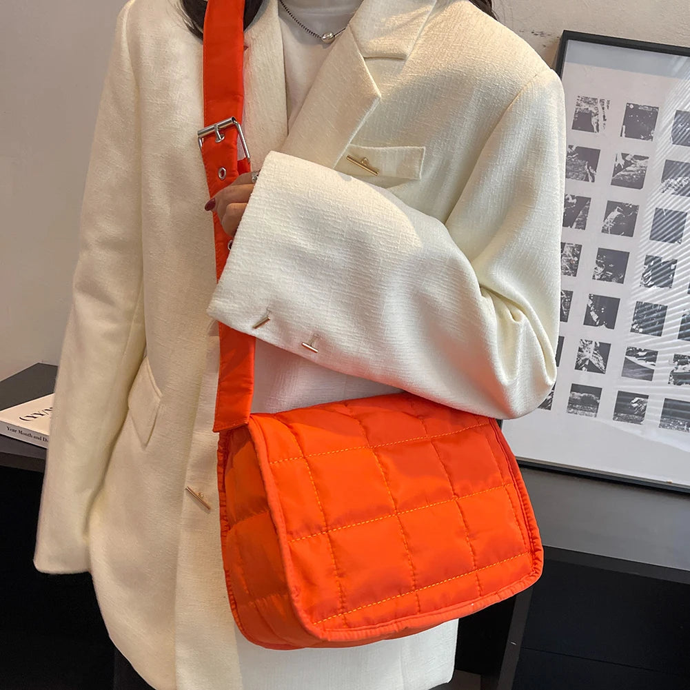 Quilted Shoulder Handbag Solid Rhombus Pattern Adjustable Strap