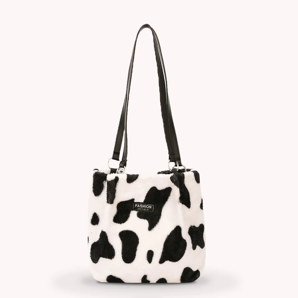 Cow Print Crossbody Bag Plush Lady Satchel Totes for Women