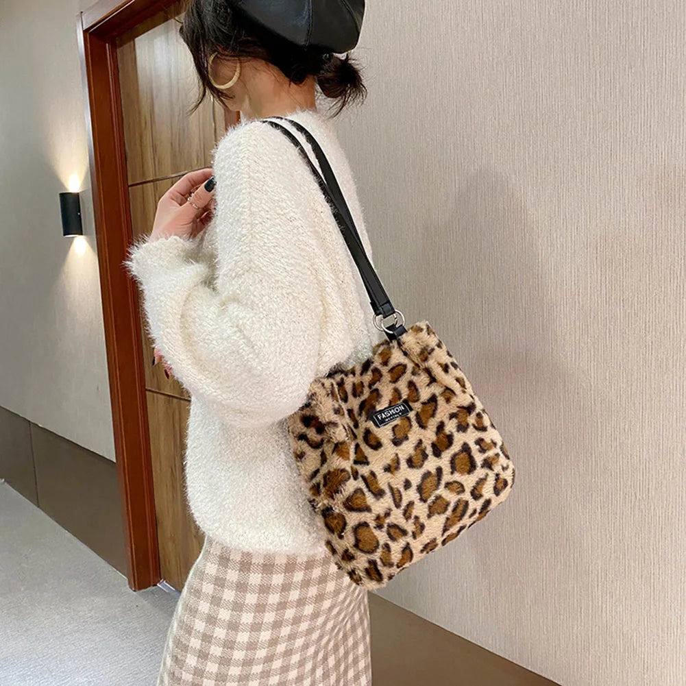Cow Print Crossbody Bag Plush Lady Satchel Totes for Women