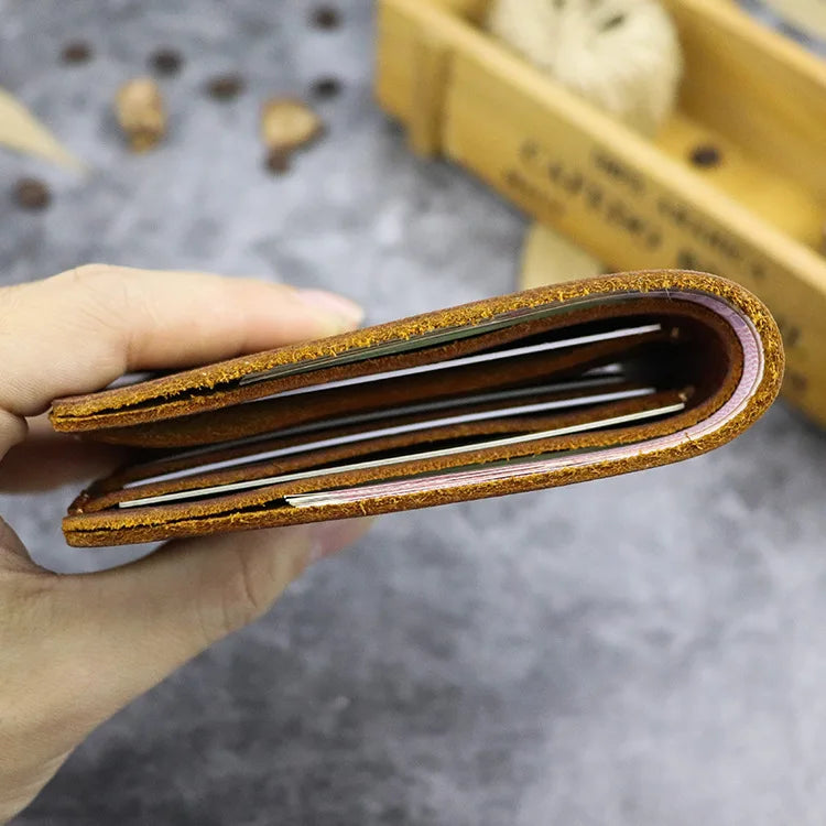 Vintage Crazy Horse Leather Men Wallet - Multi-card Bits Short Purse Money Case