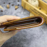 Vintage Crazy Horse Leather Men Wallet - Multi-card Bits Short Purse Money Case
