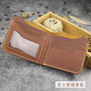 Vintage Crazy Horse Leather Men Wallet - Multi-card Bits Short Purse Money Case