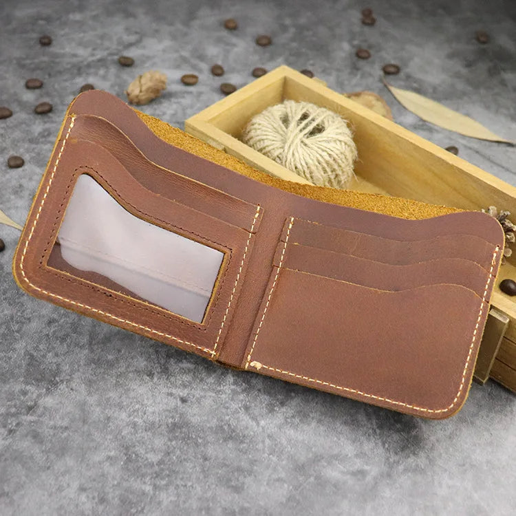 Vintage Crazy Horse Leather Men Wallet - Multi-card Bits Short Purse Money Case