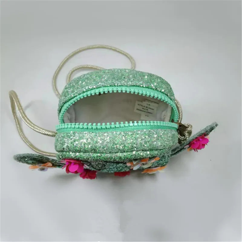 Green Cactus Plant Shoulder Bag Sequin Flower Crossbody Purse