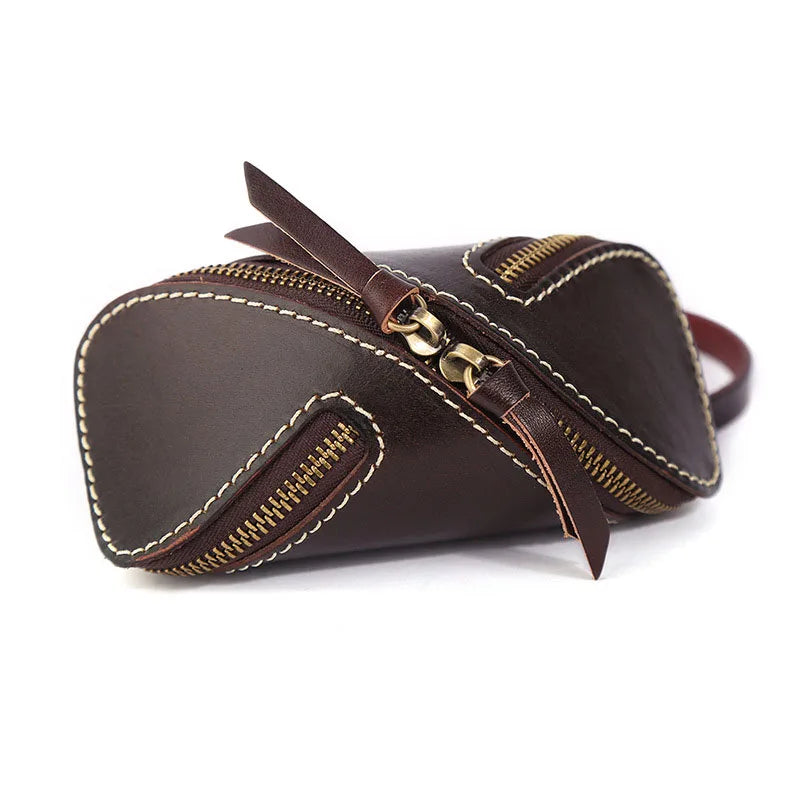 Retro Zipper Car Key Case Leather Mini Purse Keychain