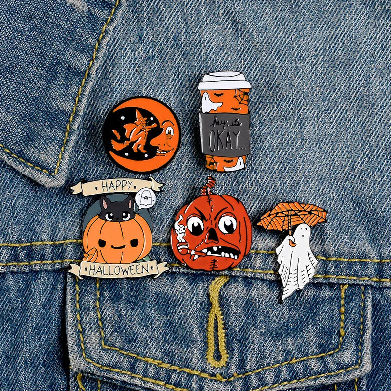 Cat Halloween Witch Pumpkin Shape Pin