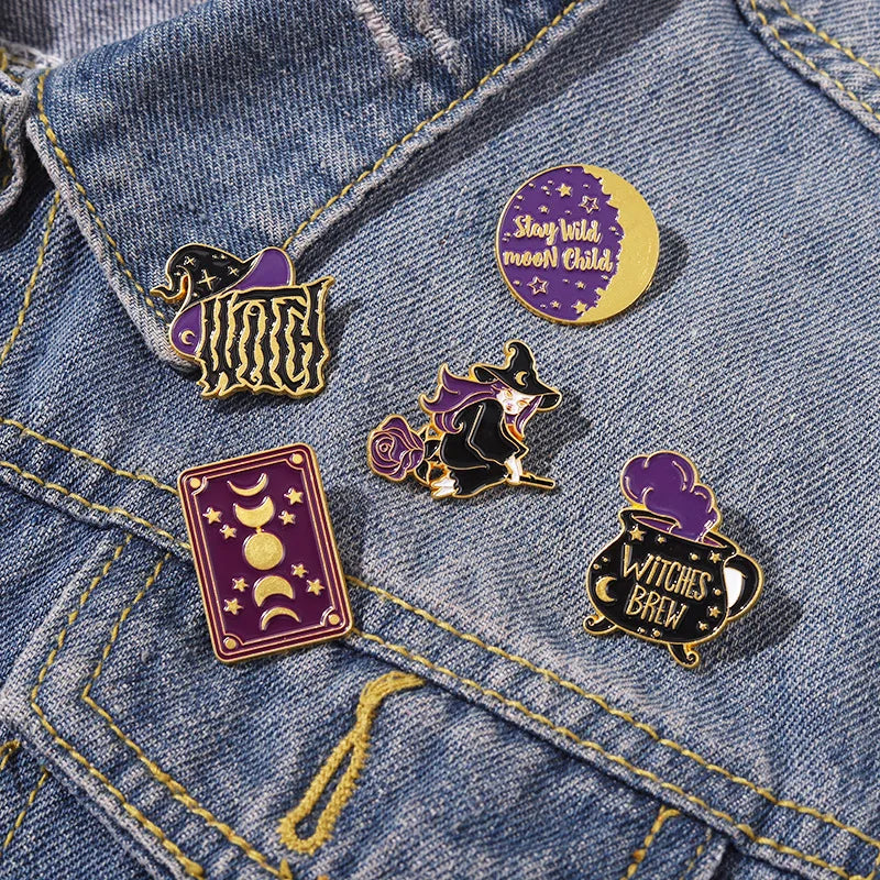Cat Halloween Witch Pumpkin Shape Pin