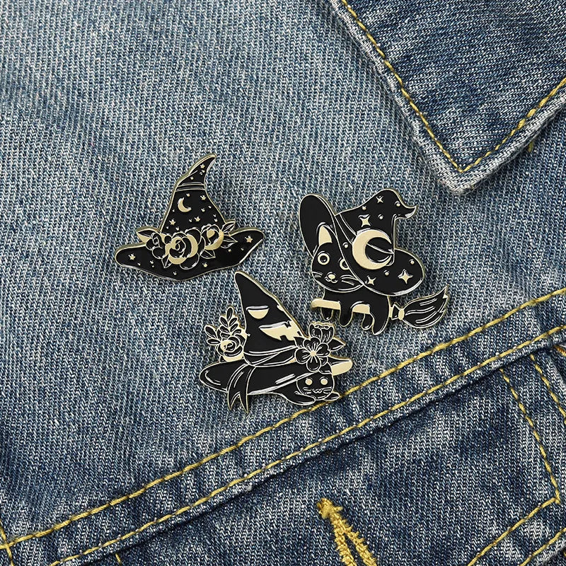 Cat Halloween Witch Pumpkin Shape Pin