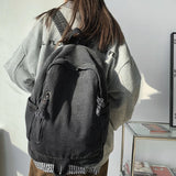 Denim Zipper Backpack Large Capacity Double Shoulder Schoolbag