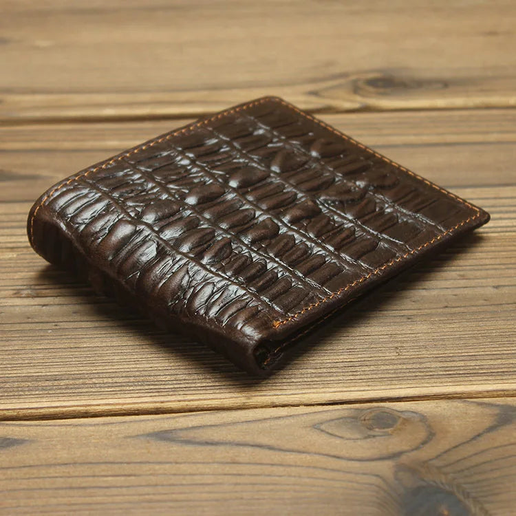 Crocodile Pattern Leather Wallets for Men Small Bifold Wallet