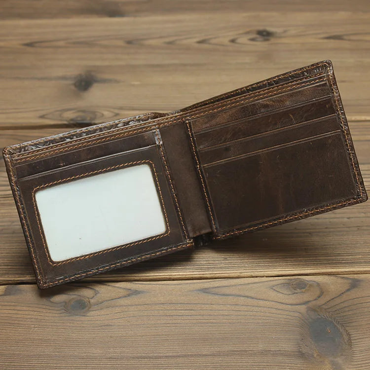 Crocodile Pattern Leather Wallets for Men Small Bifold Wallet