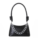 Crocodile Pattern Small PU Leather Shoulder Bag for Women with Chain Strap