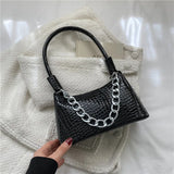 Crocodile Pattern Small PU Leather Shoulder Bag for Women with Chain Strap
