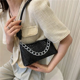 Crocodile Pattern Small PU Leather Shoulder Bag for Women with Chain Strap