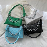 Crocodile Pattern Small PU Leather Shoulder Bag for Women with Chain Strap