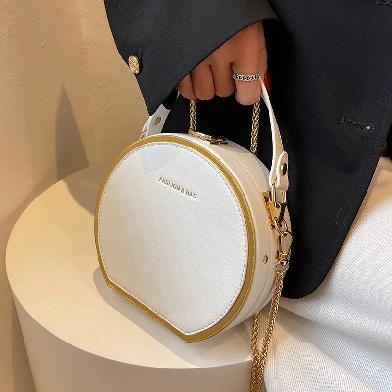 Round Leather Crossbody Bag for Women Small Shoulder Zip Purse