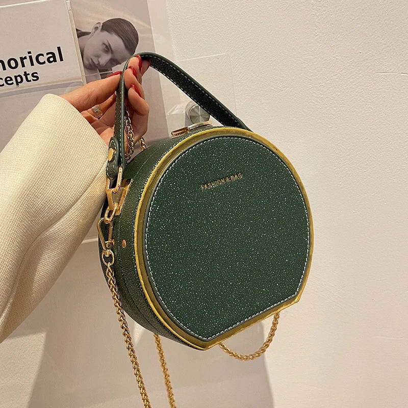 Round Leather Crossbody Bag for Women Small Shoulder Zip Purse