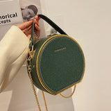 Round Leather Crossbody Bag for Women Small Shoulder Zip Purse