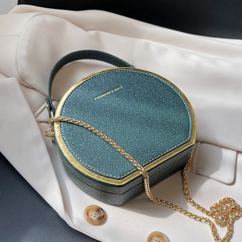 Round Leather Crossbody Bag for Women Small Shoulder Zip Purse