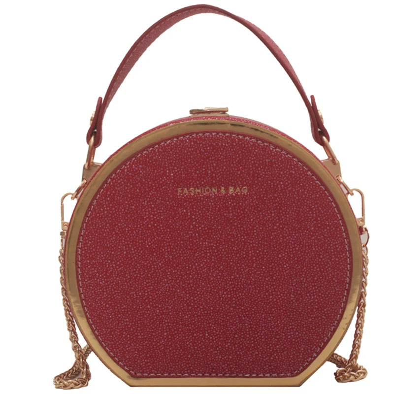 Round Leather Crossbody Bag for Women Small Shoulder Zip Purse