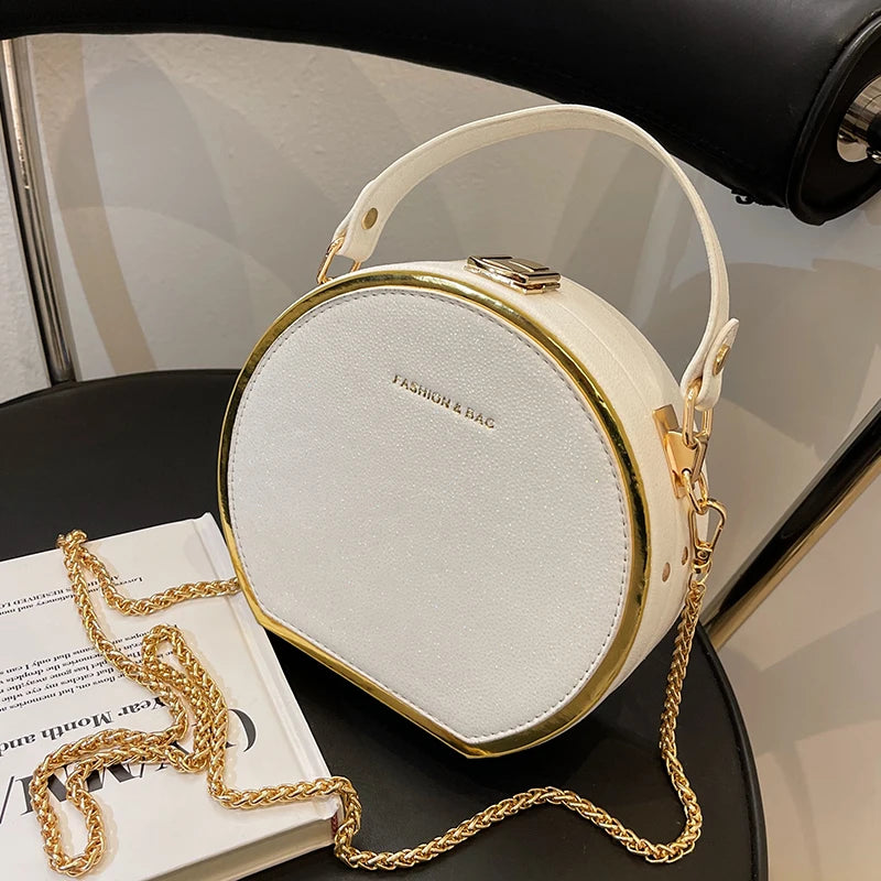 Round Leather Crossbody Bag for Women Small Shoulder Zip Purse