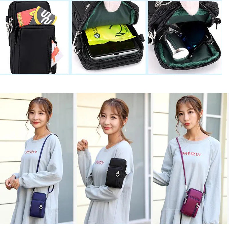 Crossbody Bag Unisex Three Zipper Messenger Purse Men Mobile Phone Wallet