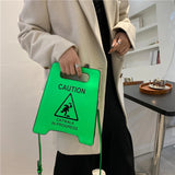 Caution Letters Sign Handbag Fluorescence Crossbody Bag