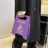 Caution Letters Sign Handbag Fluorescence Crossbody Bag