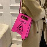 Caution Letters Sign Handbag Fluorescence Crossbody Bag