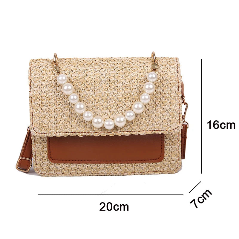 Crossbody Bag Women Shoulder Bag Female Handbag Purse Straw Beaded