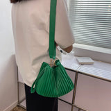 Casual Ladies Crossbody Bag Bucket Shape PU Leather Pleated Zipper Bag