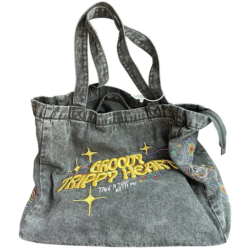 Denim Crossbody Bag Embroidery Female Shoulder Handbag Tote Ladies Messenger