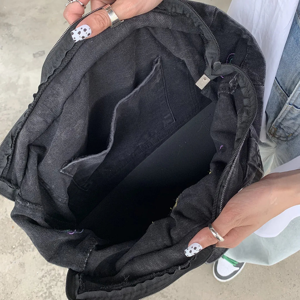 Denim Crossbody Bag Embroidery Female Shoulder Handbag Tote Ladies Messenger