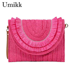 Vintage Woven Clutch Bag Crossbody Soft Solid for Weekend Vacation
