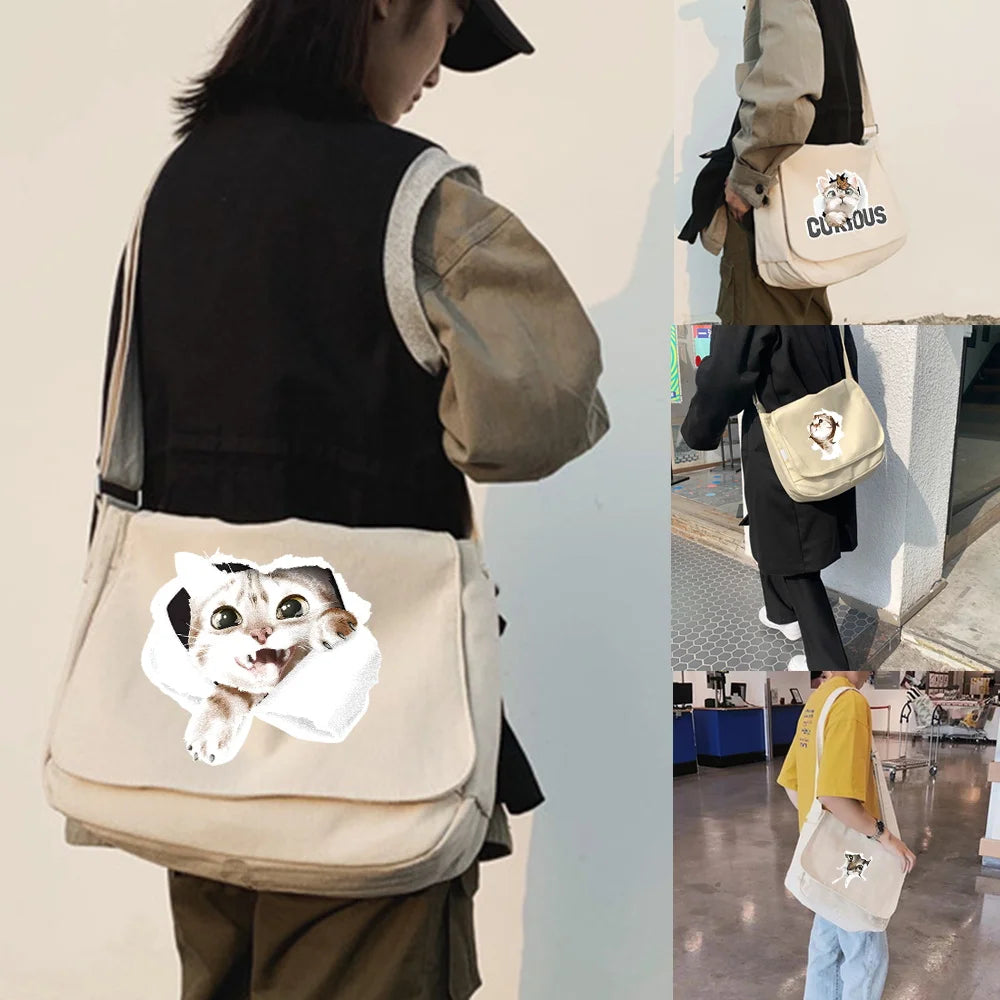 Cat Pattern Shoulder Crossbody Bag for Women Large Capacity Messenger Purse